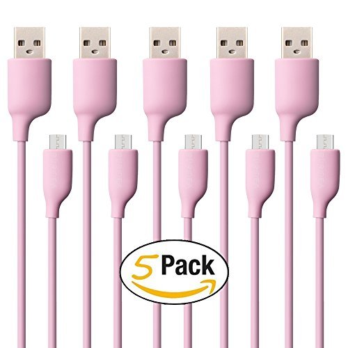 5Pack 3FT Pink Micro USB Cable High Speed USB 2.0 Male A to Micro B Data Sync and Charger for Sumsung HTC Motorola, Wiko, Huawei, Nokia, Android