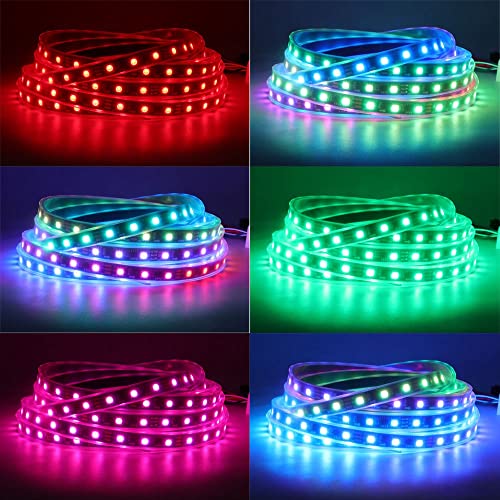Image of WS2811 RGB IC LED Strip 16.4ft 60LEDs /m Addressable Dream Color Flexible Pixel Light 20Pixels /m Programmable Digital LED,DC12V IP67 Waterproof Black PCB for DIY Project,Home Decoration