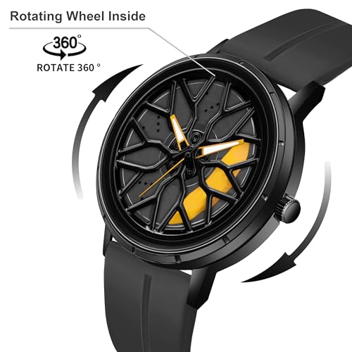 Image of Shocknshop RevolveX Rotating Hollow Wheel Hub Creative Fashion Analog Silicone Magnetic Strap Wrist Watch for Men Boys -WCH368