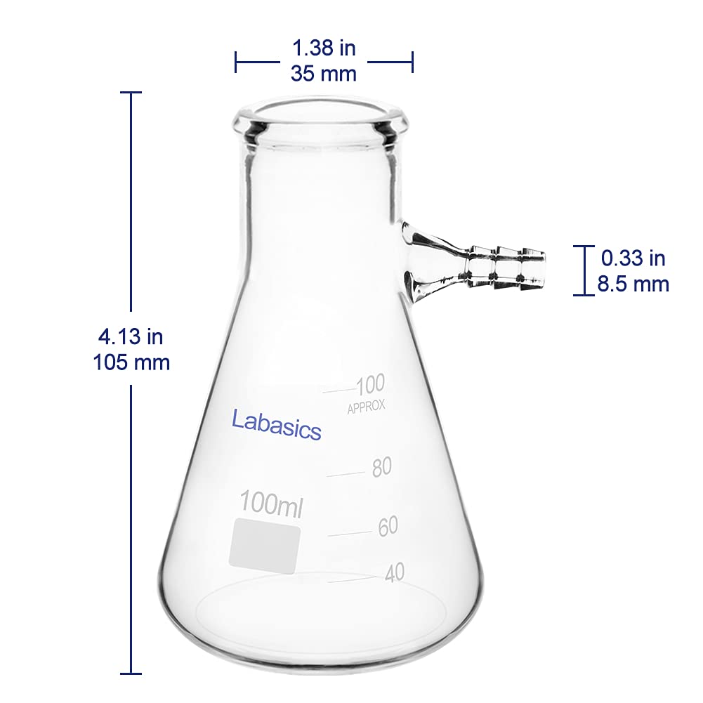 Labasics Boccetta Filtro di Vetro Laboratorio, Pallone Filtrante in Vetro Borosilicato, Collo a Bullone con Tubolare, 100 ml