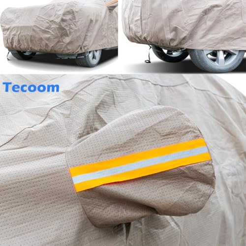 Image of Tecoom Thick Shell Car Cover Super Breathable-Waterproof Windproof Snow Sun Rain UV Protective Outdoor All Weather Fit 170-190 Inches Length Sedan