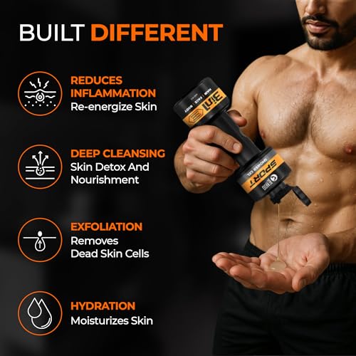 Image of Beardo Sport 3-in-1 Body Wash Shower Gel for Men | Facewash + Shampoo + Exfoliating Bodywash | For Deep Cleansing, Detan & Cooling | Sports Shower Gel for Men | 450 ml
