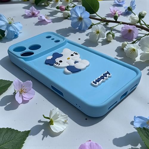 Image of SBMS Silicone Back Cover Case for iPhone 17 Pro | Cute Fun 3D Happy Kitty Design Silicone Case | Camera Protection Bump | Shockproof Back Cover Case for iPhone 17 Pro (Sky Blue)