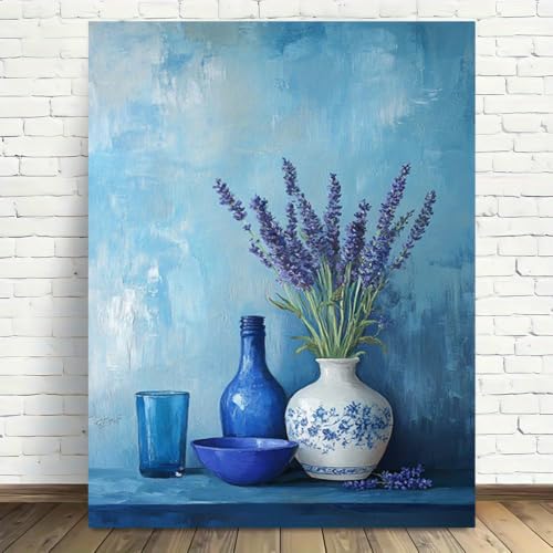 Cuadro de lavanda azul para salón, lienzo vintage de 50x70cm ideal para crear un ambiente relajante