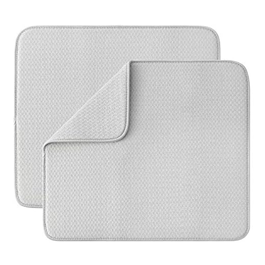 SUBEKYU Microfiber Dish Drying Mat for Kitchen Counter, Absorbent Dishes Drainer/Rack Pad for Countertop (Light Grey 2P)