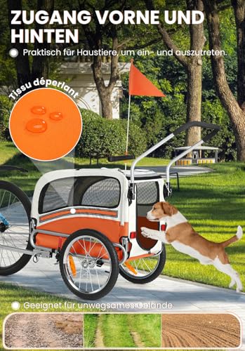 SEPNINE® 2-in-1 Hundeanhänger für Fahrrad, Fahrradanhänger Hunde,Mit Bremsen,Durchsichtige Kunststofffenster schützen vor Regen,Tragen Sie kleine und mittelgroße Haustiere unter 30 kg