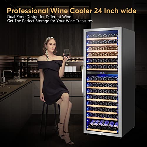 Image of 24 Inch Wine Cooler Fridge Dual Zone, Professional Large Capacity High Wine Refrigerator with Powerful Compressor, Quiet Operation and Elegant Design-KMHJ408D