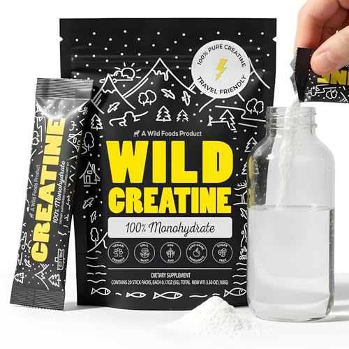 Wild Foods 100% Creatine Monohydrate Powder Packets - 20 Packets - for Brain & Performance – Pure...