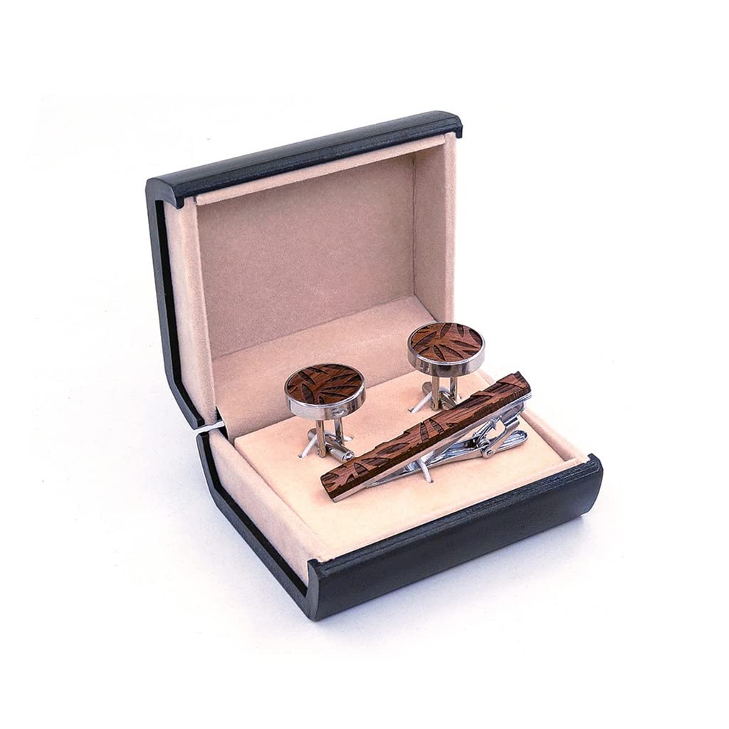 Manschettenknöpfe, Krawattenklammer-Set, Herren, Vintage-Stil, Holz, Geschenk, Bar, Bräutigam, Hochzeit, Geschäft, Krawattennadel aus Holz (Farbe: A, Größe (B, wie das Bild zeigt))