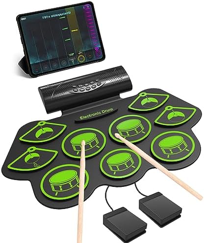 Bild 9 - Schlagzeug Elektronisch, 9 Pads Faltbares Elektronisches Schlagzeug mit Drumsticks, Tragrbares Elektrische Drum Set mit Bluetooth für Kinder, Anfänger Geburtstag und Geschenk