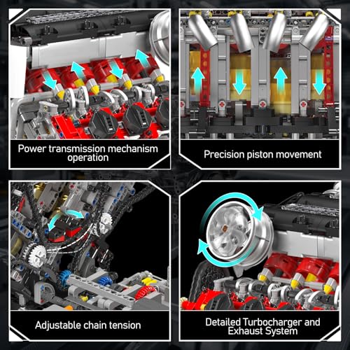 Image of Mould King 10130 V8 Engine Model Kit, Surper Car Engine that Works with Motor, Buildabe STEM Physical Science Educational Toy, Hobby Building Set for Adults (2718 Pieces)