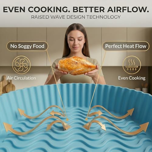 Image of 1 Silicone Air Fryer Liner + 100 Paper Sheets | Reusable Silicone Liner with Disposable Parchment Paper | Non-Stick, Heat Resistant, Oil-Proof | Easy Clean for Air Fryer, Oven & Microwave