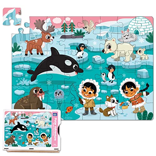 Image of Mini Leaves 48 Piece Wooden Puzzle for Kids & Adults - Polar Adventure Jigsaw Puzzle - Fun & Challenging Floor Wooden Puzzle Game - Gift for Adults and Kids - Safe & Durable Educational Toys