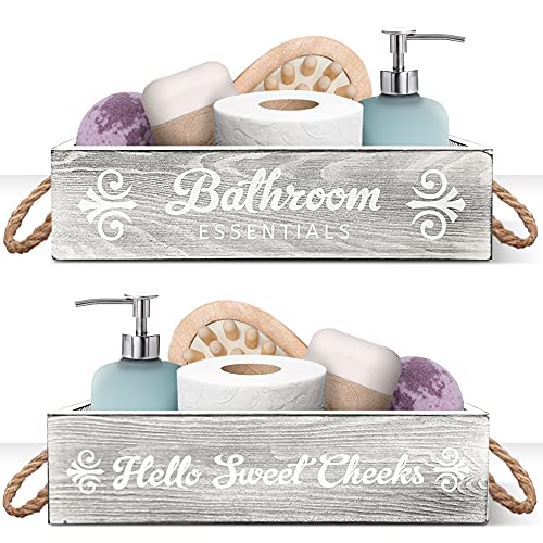 Hello Sweet Cheeks Bathroom Decor Box | Bathroom Decoration Double Sided | Toilet Decor Box | Funny Paper Holder Storage | Farmhouse Decorations | Cute Wooden Rustic Bathroom Essential |