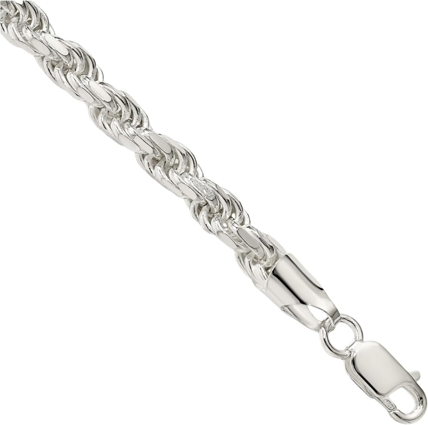 IceCarats 925 Sterling Silver 5.75mm Thick Rope Chain Bracelet Diamond Cut, Polished, Matte
