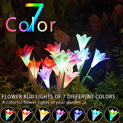 TONULAX Solar Lights Outdoor - Upgradedr Garden Light, Multi-Color Changing Lily Solar Flower Lights for Patio,Yard Decoration, Bigger Flower and Wider Panel (4 Pack,Red, 2 Purple, White)