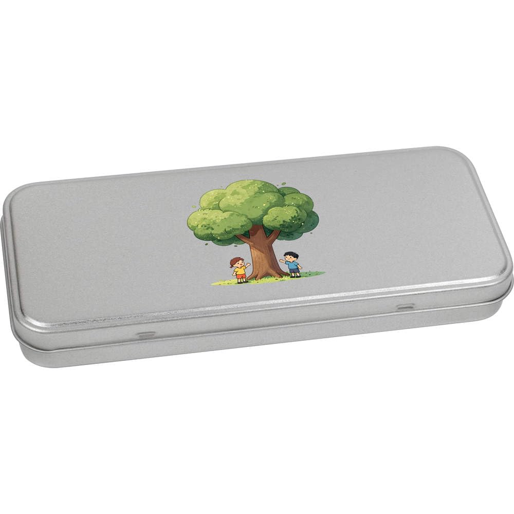 Azeeda 'Children Playing Under Tree' Metal Hinged Stationery Tin/Storage Box (TT00315184)