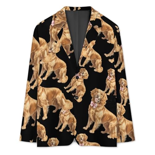 Retriever Dog with Bow Tie Men's Slim Suit Long-Sleeve Prom Tuxedo Classic Two Button Business Jacket3