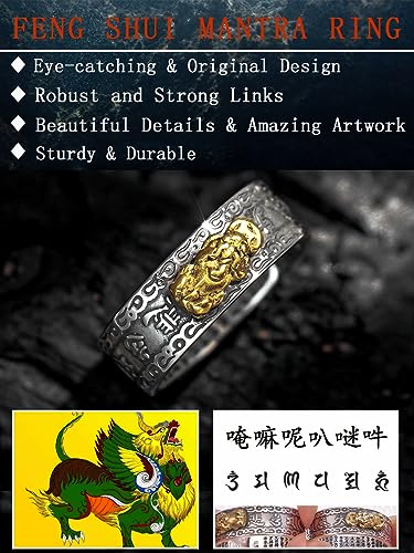 Seiyang Feng Shui Ring 925 Stering Silver Pixiu Mantra Ring Protection Wealth Adjustable Rings Gift for Men Women (with Gift Box)3