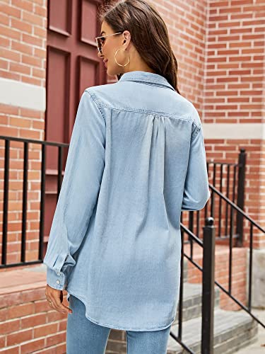 Kedera Womens Button Down Denim Shirt Long Sleeve Roll Up Boyfriend Jean Jacket Shacket2