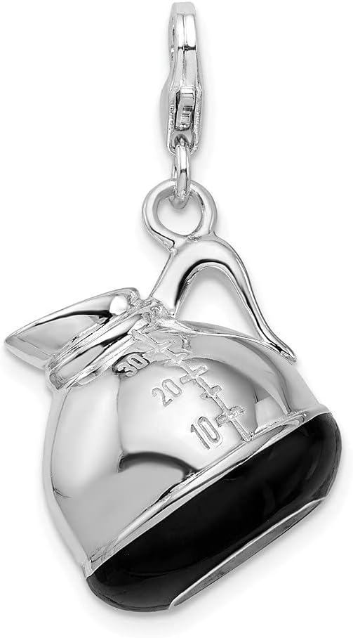 925 Sterling Silver Amore La Vita Polished 3-D Enameled Coffee Pot Bracelet Charm Lobster Clasp