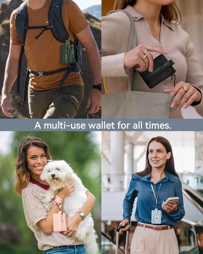 Image of BOSTANTEN RFID Small Wallet, Minimalist Zip ID Case Wallet with Lanyard Keychain, Water Resistant Card Wallets for women & Men, Grey