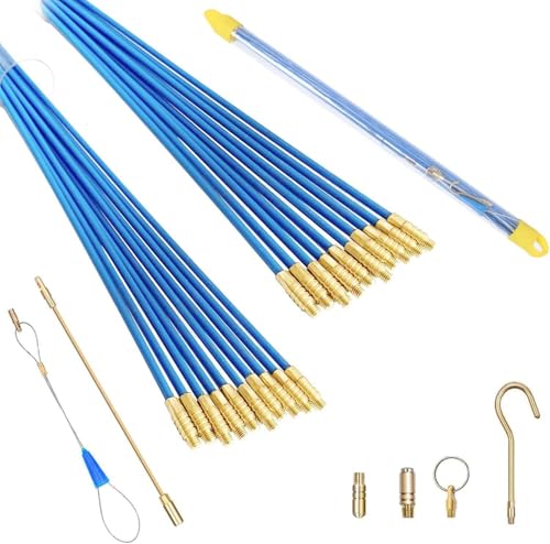 Cabling Rods Fish Tape 3.3m Fiberglass Electrical Cable Threader Running Puller, Cable Access Kit Electricians Wire Puller Rods Draw Push Pulling Wire, Pack of 20