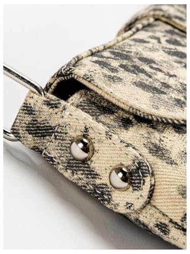 Image of QWINEE Women's Y2K Leopard Print Shoulder Bag Denim Handbags Retro Cheetah Purses Top Handle Buckle Clutch Underarm Bag