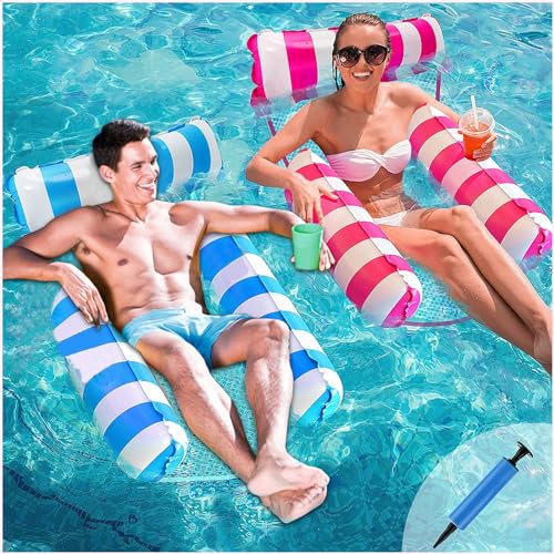 2Pack Flotadores inflables para Piscina Hamaca,4 en 1 Colchoneta Piscina Adultos para Piscina Flotadores Piscina Hamaca de Agua Hamaca Flotante Inflable Juguetes Piscina Playa