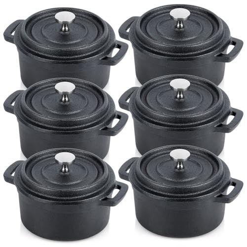 Vilde Lot de 6 mini cocottes en fonte avec couvercle de 10 cm - Mini casserole en fonte de 250 ml - Casserole de service et mini cocotte pour four, cuisinière...