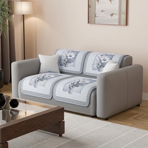 Image of Kuber Industries 2 Seater Sofa Cover | Velvet Slipcover for Living Room | Thick & Cozy | Non-Slip Comfort Sofa Cover Set | Pyramid Flower 560 - Grey & White