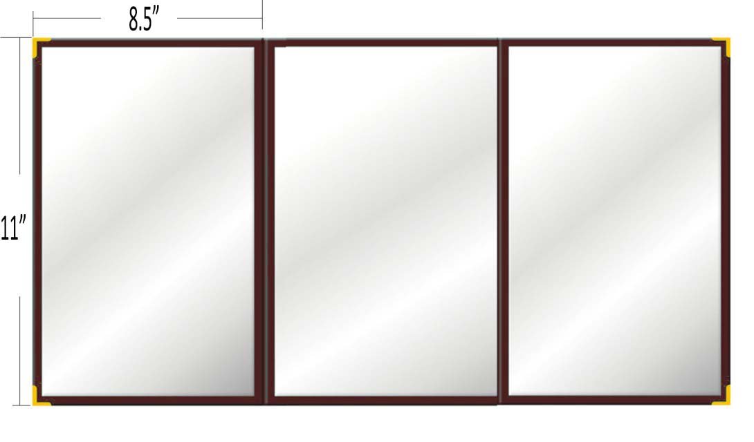 Triple Fold Menu Cover 8.5 x 11 - Vinyl Edge Trim In - Sold By Case (10 Pcs), Brown