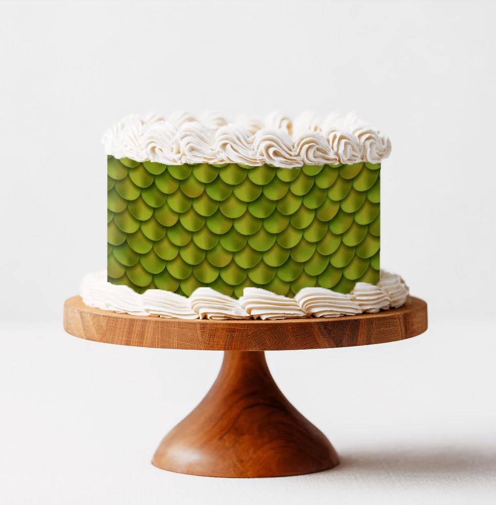 Decoración comestible para tartas, diseño de escamas de dragón verde | Lámina de glaseado de alta calidad o papel de oblea | Decoración de pasteles Booktok para regalo de panadería, cumpleaños, boda