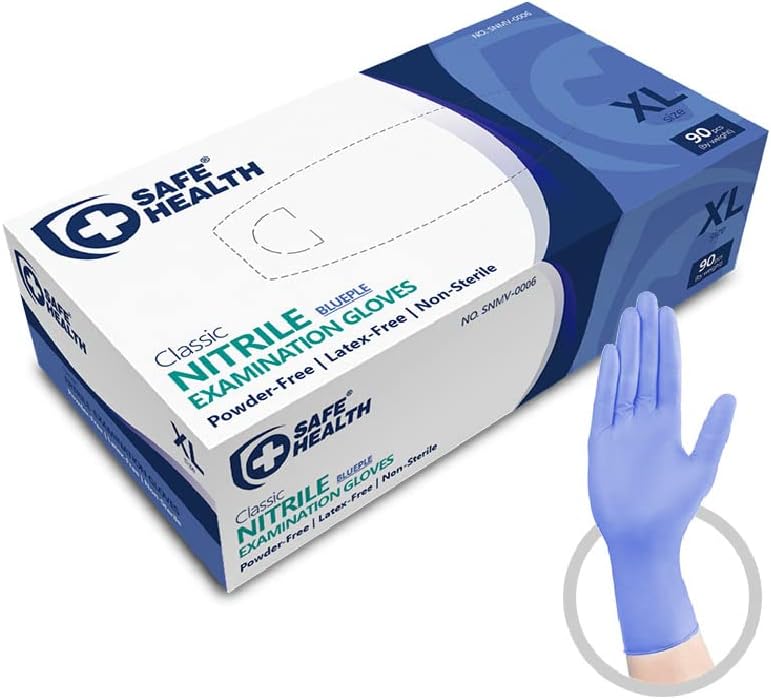SAFE HEALTH Blueple Nitrile Exam Gloves | 3.5 Mil Free of Powder-Latex | Disposable-Textured | Clinic-Office-Daily