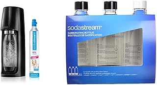 Sodastream Spirit, Gasatore di Acqua Frizzante, Nero, 43 cm & Bottiglie Universali per gasatore d'Acqua, Capienza 1 Litro, Confezione da 3
