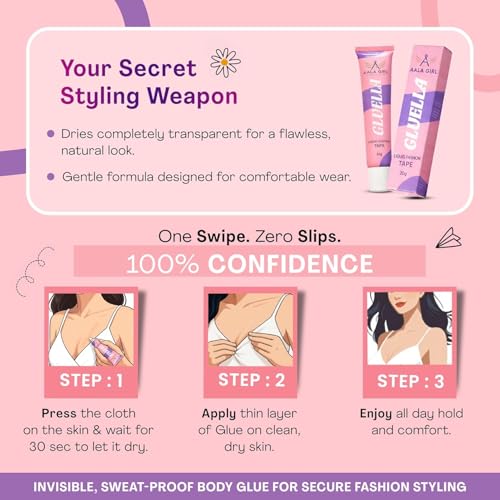 Image of Gluella Body Glue for Clothes & Skin for Women (20g) | Dermatologically Tested, Sweatproof, Skin-Friendly, Paraben Toxin Free | Invisible Liquid Fashion Tape Dresses, Necklines & Jewellery | Pack Of 2