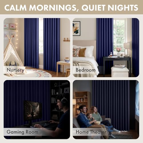 Image of ANRODUO Navy Blue Back Tab Blackout Curtains 84 Inch Long 2 Panels | Rod Pocket,Thermal Insulated Room Darkening Light Blocking Curtains for Living Room Bedroom Privacy,W42xL84