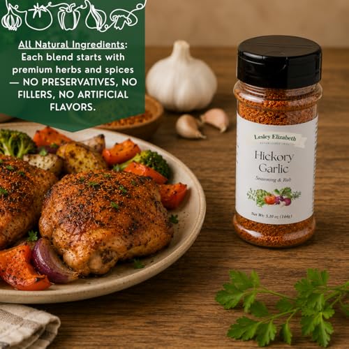 Image of Lesley Elizabeth Hickory & Garlic Rub - All-Purpose Smoky BBQ Seasoning | Gourmet Grill & Cooking Spice Blend for Chicken, Beef, Pork, Seafood & Vegetables