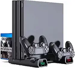 Base Suporte Vertical Com Carregador Duplo e Cooler 3 Em 1 Compatível com Ps4 Playstation 4 Slim Pro Indicador Led