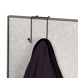 INDIAN DECOR 21717 Wire Partition Additions Double Coat Hook, Office cubicle partition mounted Hooks for Coat hanger, Bags and umbrellas - Black