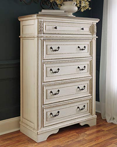 Signature-Design-by-Ashley-Realyn-French-Country-Two-Tone-5-Drawer-Chest-of-Drawers-Chipped-White Signature Design by Ashley Realyn French Country Two Tone 5 Drawer Chest of Drawers Chipped White