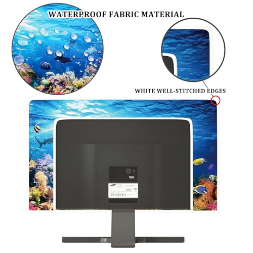 Image of Underwater Waterproof Screen TV Cover 32 Inch Ocean Undersea Life Tropical Fish Turtle Coral Design Television Covers Dust-Proof Anti-Scratch Anti-Static Protective Cover for LED LCD OLED TVs