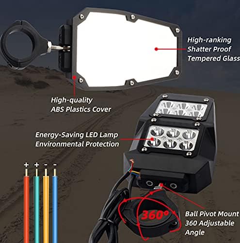 Miniatura 2 de Dasbecan Espejos retrovisores laterales UTV con lámpara LED compatibles con Polaris Ranger RZR Can-Am Maverick Yamaha Rhino Arctic Cat casi todos