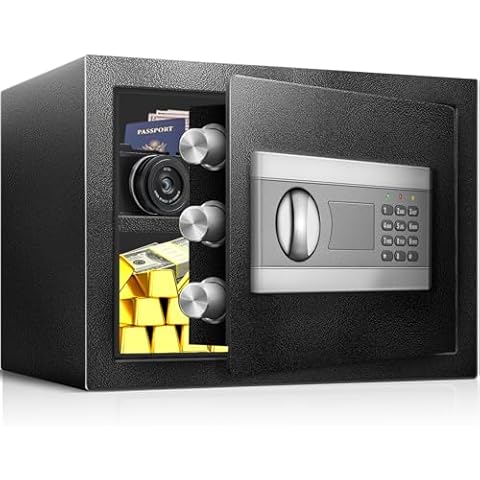 RETLLAS 2.2 Cu Fireproof Safe Box for HOME USE, Digital Home Security Money Safe with Key, Numeric Keypad and Removable Shelf, Document Safe Fireproof Waterproof for Firearm Medicine Valuables Cover