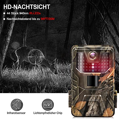 Hieha Wildkamera 30MP/4K WiFi , 0,2s Schneller Bewegungsmelder, 120° Weitwinkel, 44Infrarot-LEDs HD-Nachtsichtkamera… – Bild 7