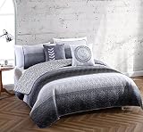 Geneva Home Fashion Avondale Manor 5-Piece Cypress Quilt Set, Queen Quilt Set, Lightweight Ultra-Soft Microfiber, Reversible Comfortable Bedding Set, Hypoallergenic Bedspread, Queen, Black/Grey