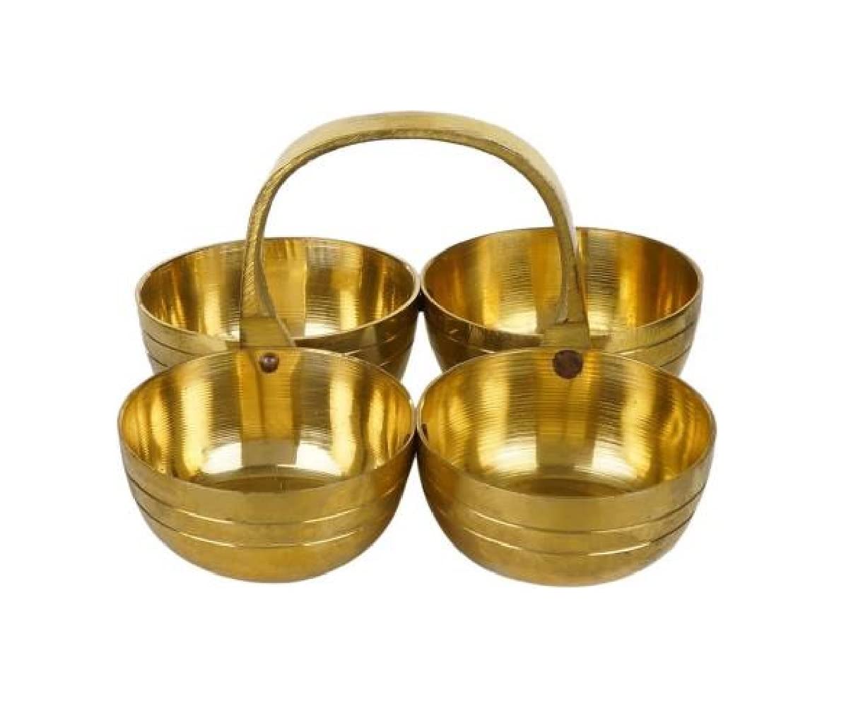 Effigy onlinehub BrassSmall Brass Puja Roli Chawal, Elaichi, Mishri 4 Bowl Stand/Brass Chowmukh Haldi Kumkum Holder Chowmukh 4 Bowl Holder Patra for Home Temple (Medium) (B09T9VQHVD) Amazon Price History, Amazon Price Tracker