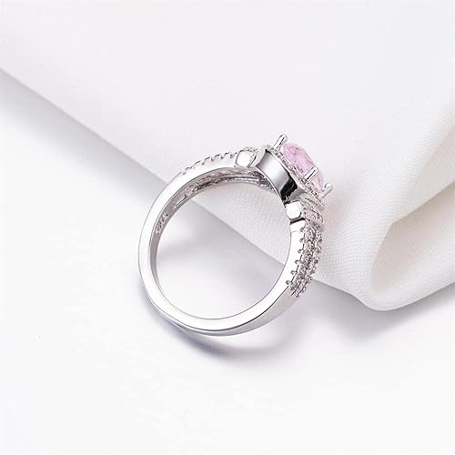 Miniatura 3 de Anillo de plata de ley 925 brillante con forma de gota de agua, circonita cúbica, anillo de diamante de corazón rosa para mujer, joyería de