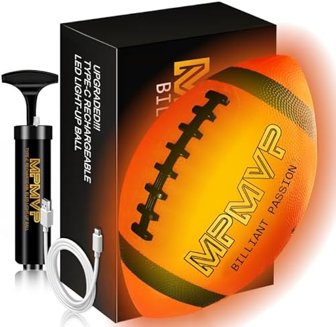Glow in The Dark Football: Official Size 9 Rechargeable Light up Football Ideas for Boys 13 14 15 16 17 18 Teen Toys for Ages 14-16 Sports Stuff Yard Games Outdoor School