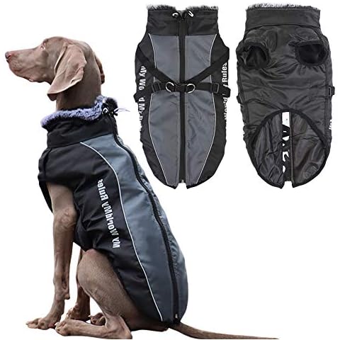 Poseca Dog Winter Coats with Detachable Harness Large Dog Coats Winter Labradors Coats Waterproof Dog Jackets Reflective Dog Jackets Coats for Large Medium Small Dogs Cover